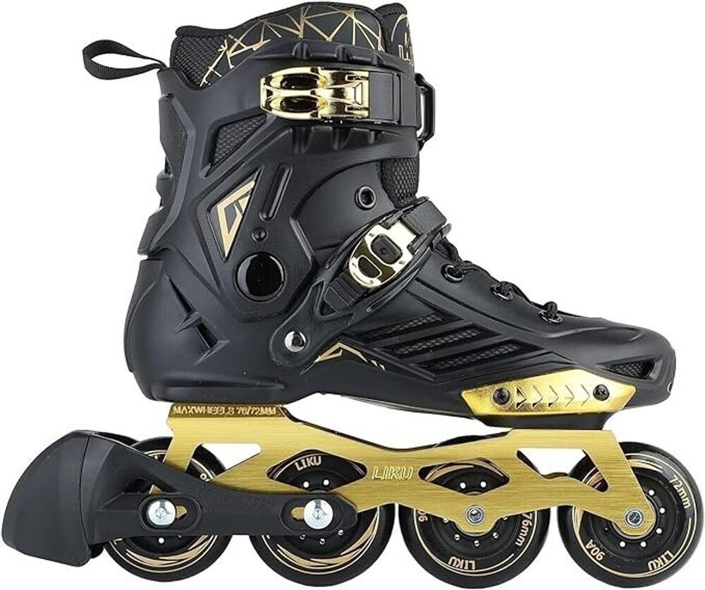LIKU Fitness Inline Skates Black Gold Men's 5 Women's 6.5 New In Box